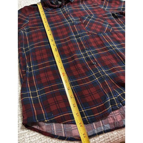 Polly&Esther Plaid Button Down Shirt L Red Blue Soft Rayon Grunge Y2K Cabincore - Picture 5 of 7